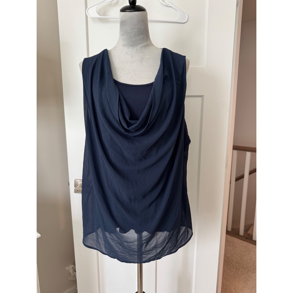 East Adeline Dark Academia Modest, Sophisticated Navy Blue Cowl Neck Top 2X NWT